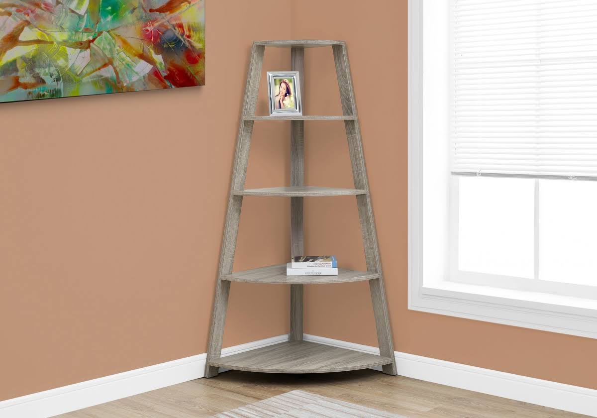 60 in. Bookcase - Dark Taupe Corner Accent Etagere DA380550