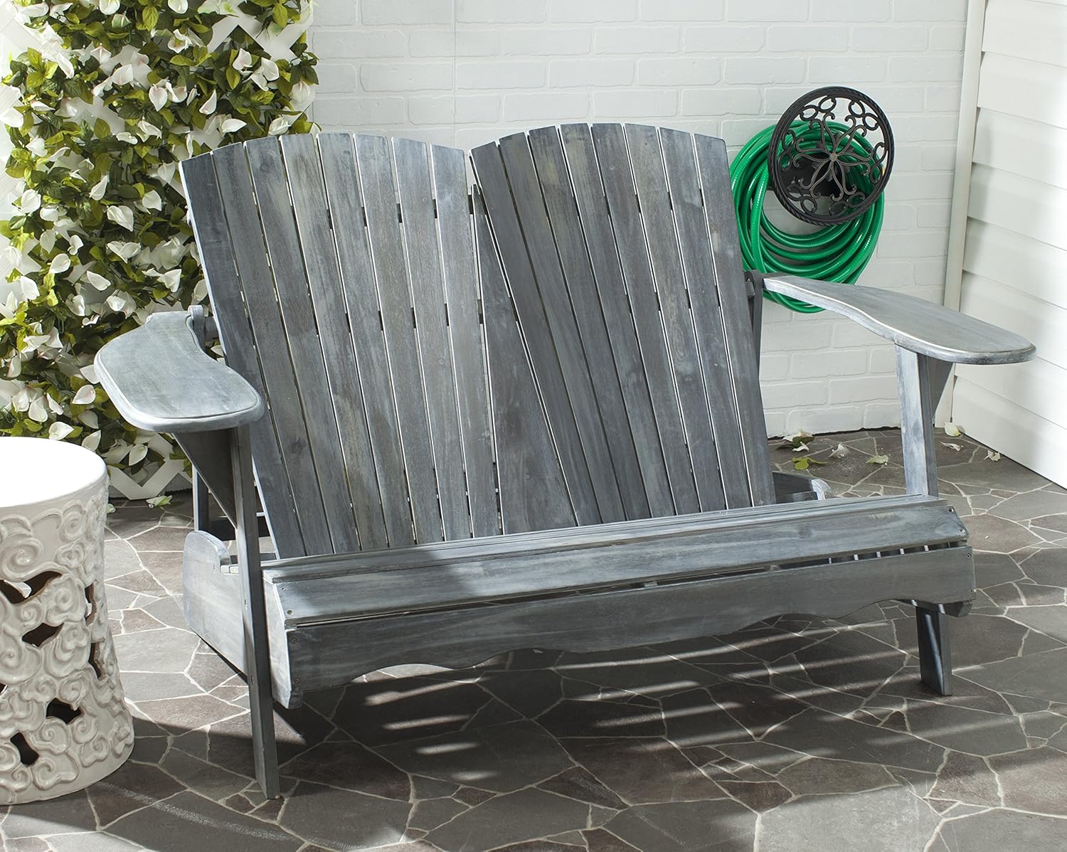 Safavieh Patio Collection Hampton Adirondack Acacia Wood Bench, Natural