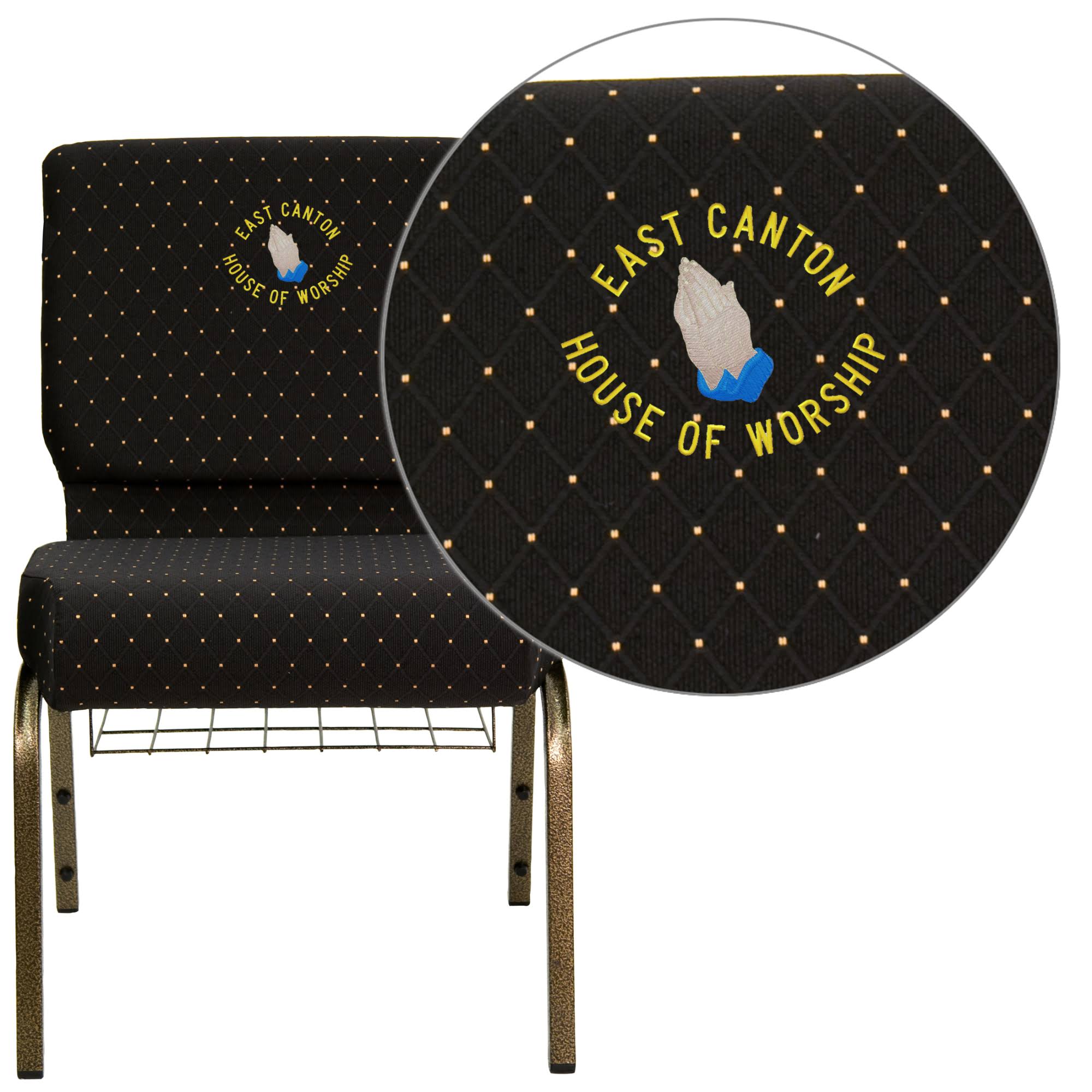 Flash Furniture Embroidered Hercules Series 21&& Extra Wide Black Dot Patterned Fabric Church