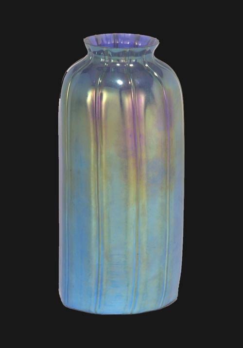 Bu0026p Lamp 2 1/4x22 Fitter, Cylinder Art Glass Shade w/Peacock Blue Iridescent Finish