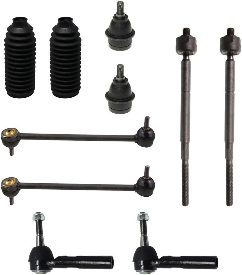 Detroit Axle - 10 Piece Front Suspension Kit - 2 Lower Ball Joints, 2 Sway Bar End Links, All 4 Inner and Outer Tie Rod Ends and 2 Rack and Pinion Boots w/Bellows fits Sedan Models Only