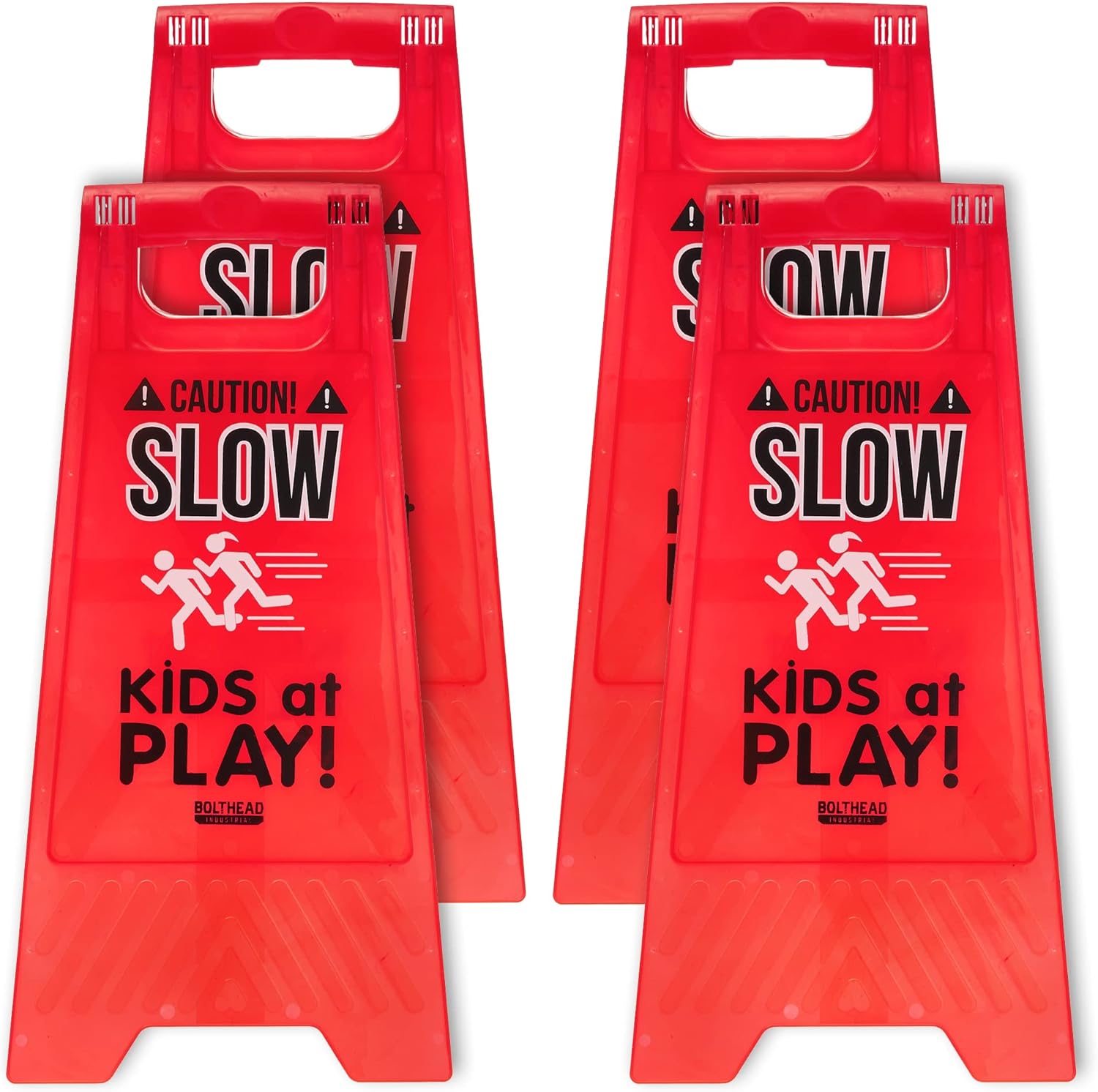 4-Pack Caution Slow Kids at Play Child Safety & Slow Down Signs - Red Double-Sided, Fold-Out Road & Yard Signs for Neighborhoods, Schools, Day Cares, Park, and Home - Street, Sidewalk, & Driveway Pack of 2