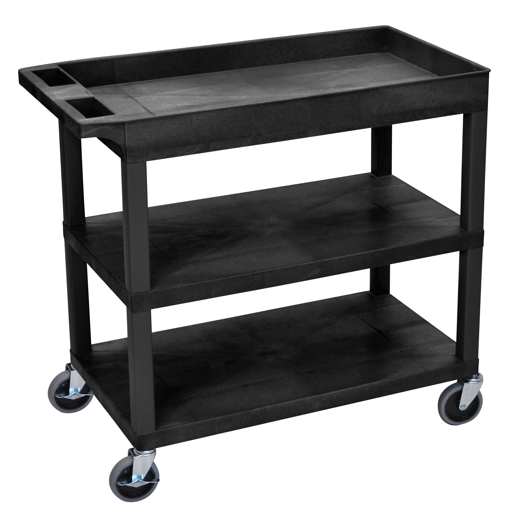 Luxor EC122-B Cart, High Capacity, 2 Flat and 1 Tub Shelf, Black