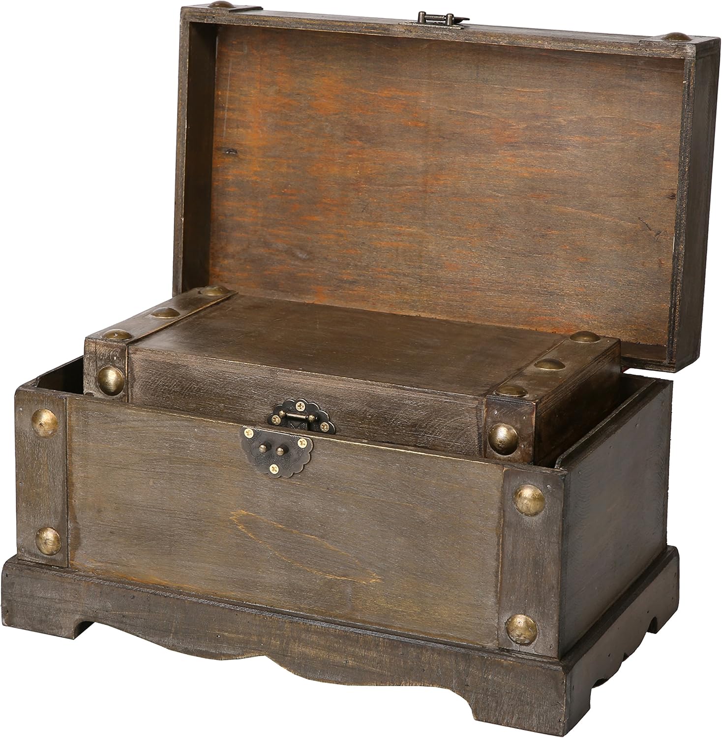 SLPR Remington Wooden Storage Trunk (Set of 2, Distressed Wood) | Decorative Antique Wood Chest Pack of 2