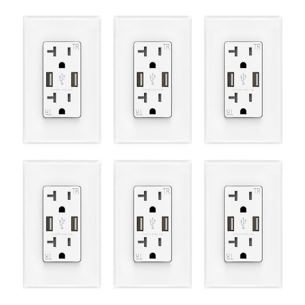 ELEGRP 4 Amp USB Dual Type A In-Wall Charger 6-Pack