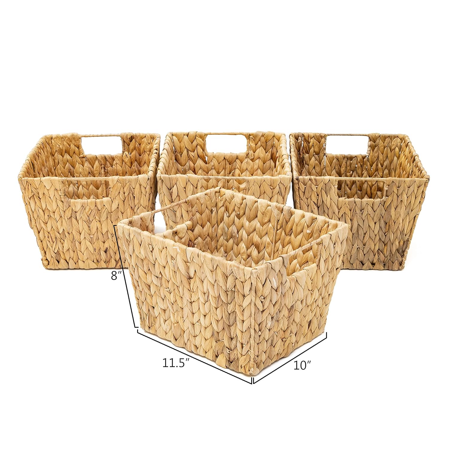 Trademark Innovations Hyacinth Storage Basket with Handles, Rectangular (Set of 4, 11.5