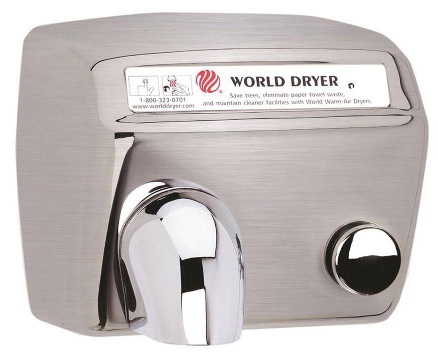 World Dryer DA5-973 Model A Series Hand Dryer Brushed Stainless Steel Push Button Surface-mounted DA52-973