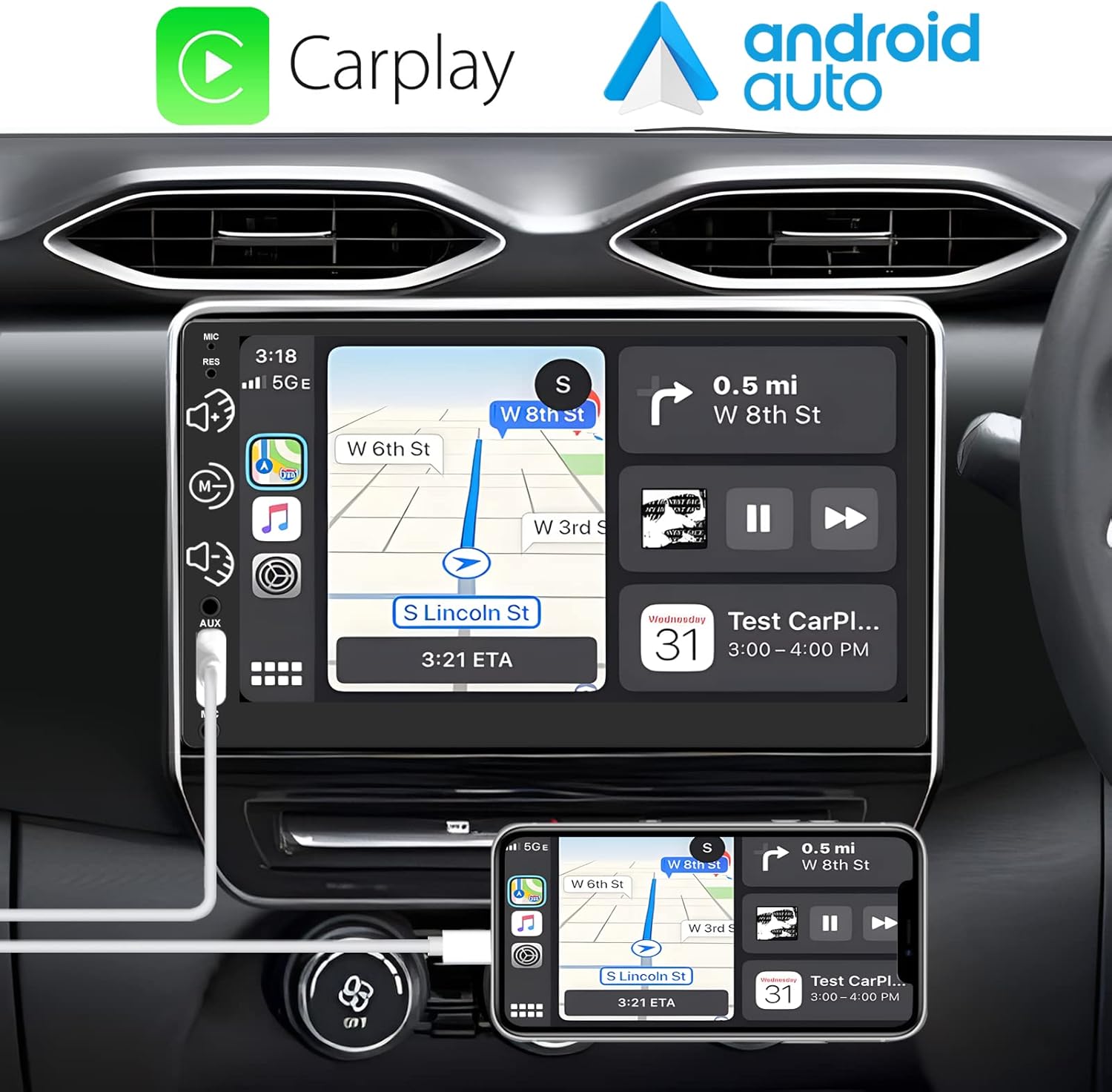 Car Stereo Double Din- Carplay & Android Auto, 7 Inch Touchscreen Car Audio Receiver with Bluetooth Car Multimedia Player with Backup Camera, AM/FM Radio, Voice Control, AUX Input, Mirror Link