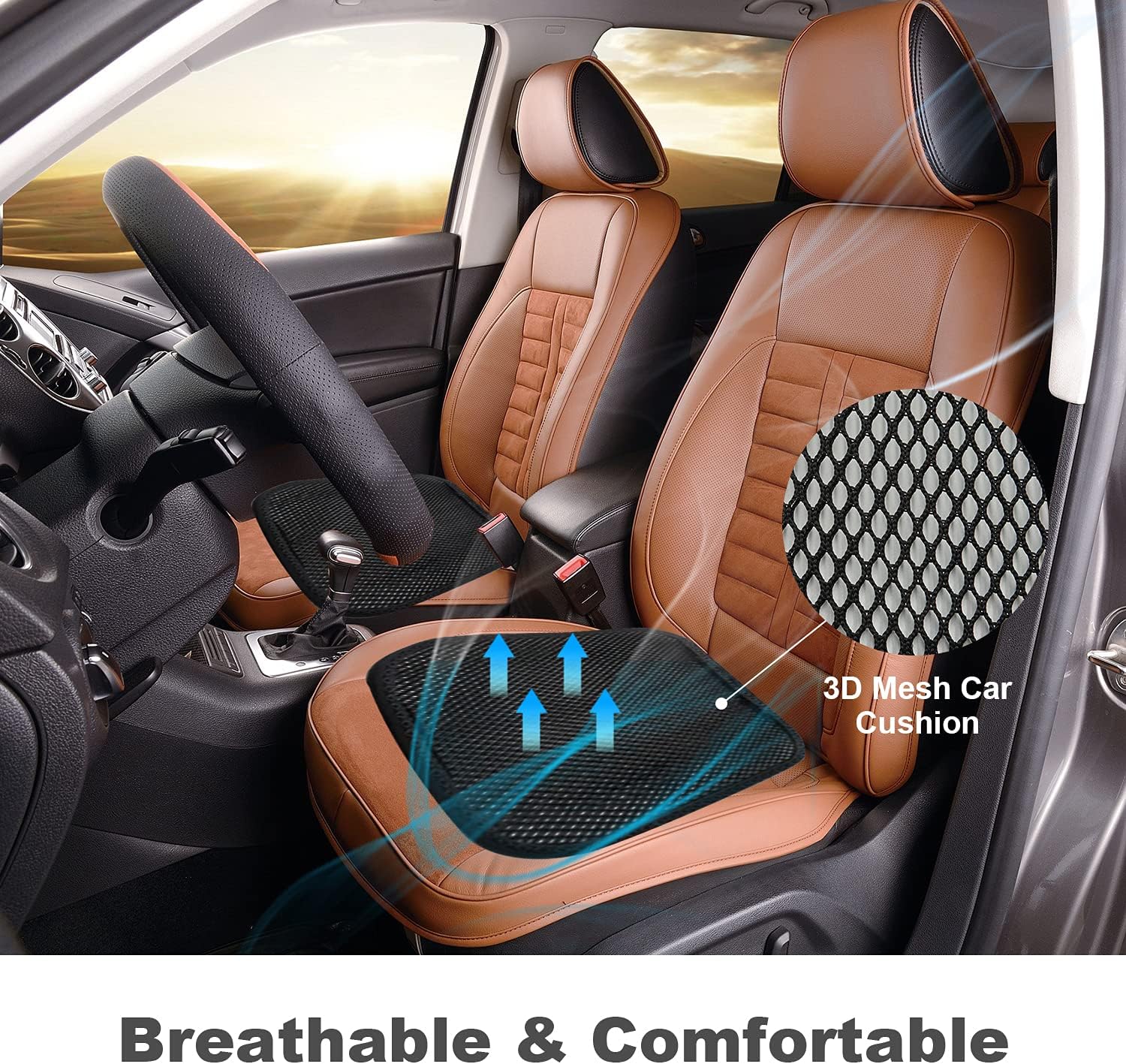 Carrotez 2 Pack Double Breathable 3D Air Mesh Car Seat Cool Cushion Cover pad for Cars Front Seats Cool Chair seat, car seat Pads, Home Office Chair, Wheelchair, 17.75