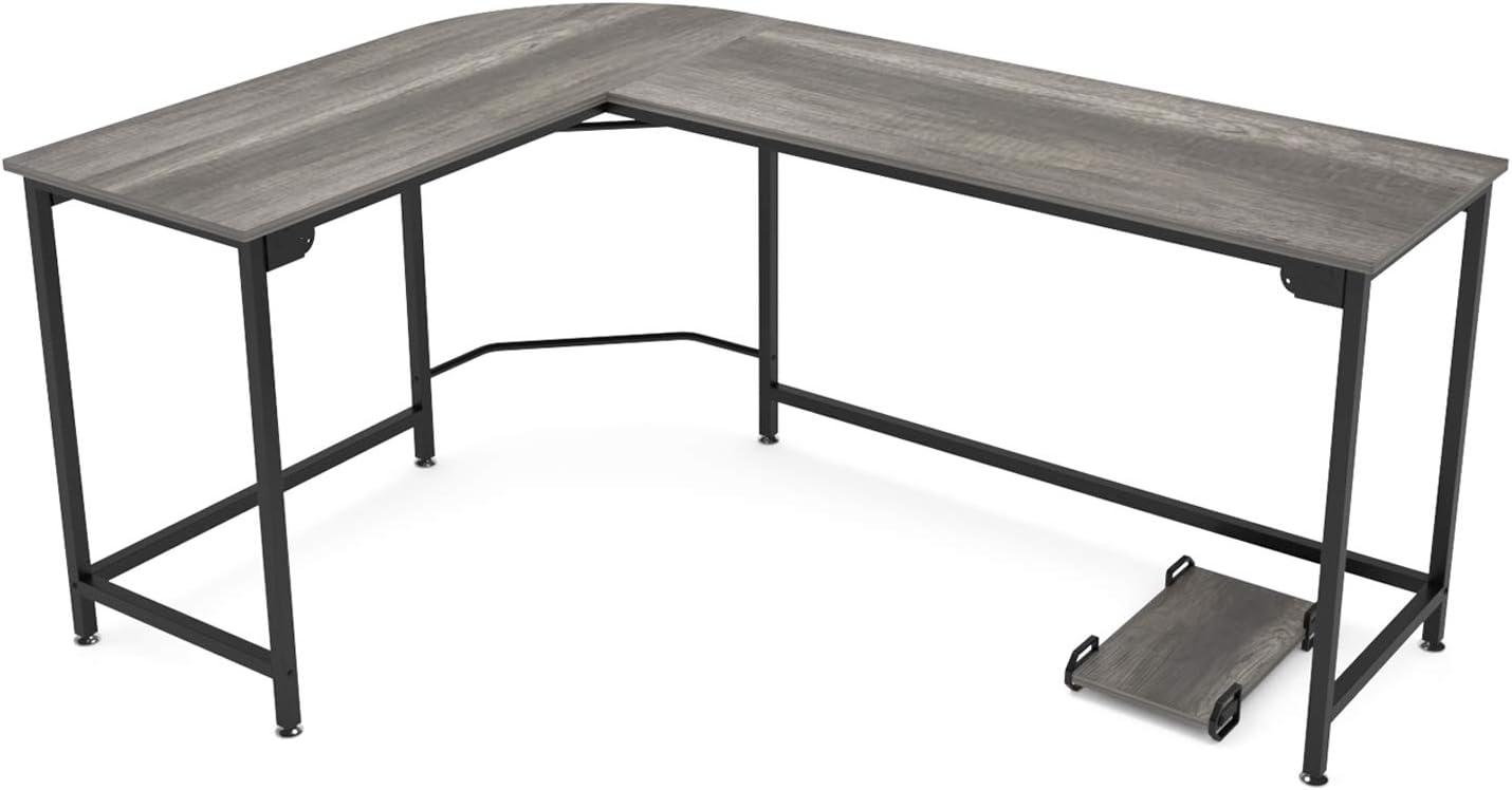 Teraves L-Shaped Desk Corner Computer Desk Large Size Home Office Study Workstation Wood & Steel PC Laptop Gaming Table (Black)