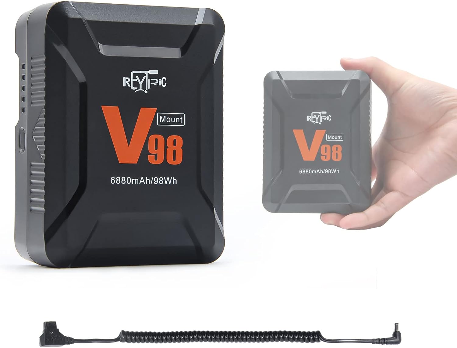 REYTRIC Mini V Mount/V-Lock Battery 98Wh 15A Draw with D-tap to DC Power Cable VMount for Blackmagic BMPCC 4K 6K, Aputure Lights, Monitor (Max Up to 115Wh 7800mAh)