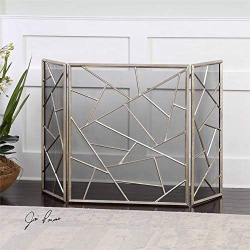 Modern Lines 3 Panel Fireplace Screen with Protective Mesh Backing