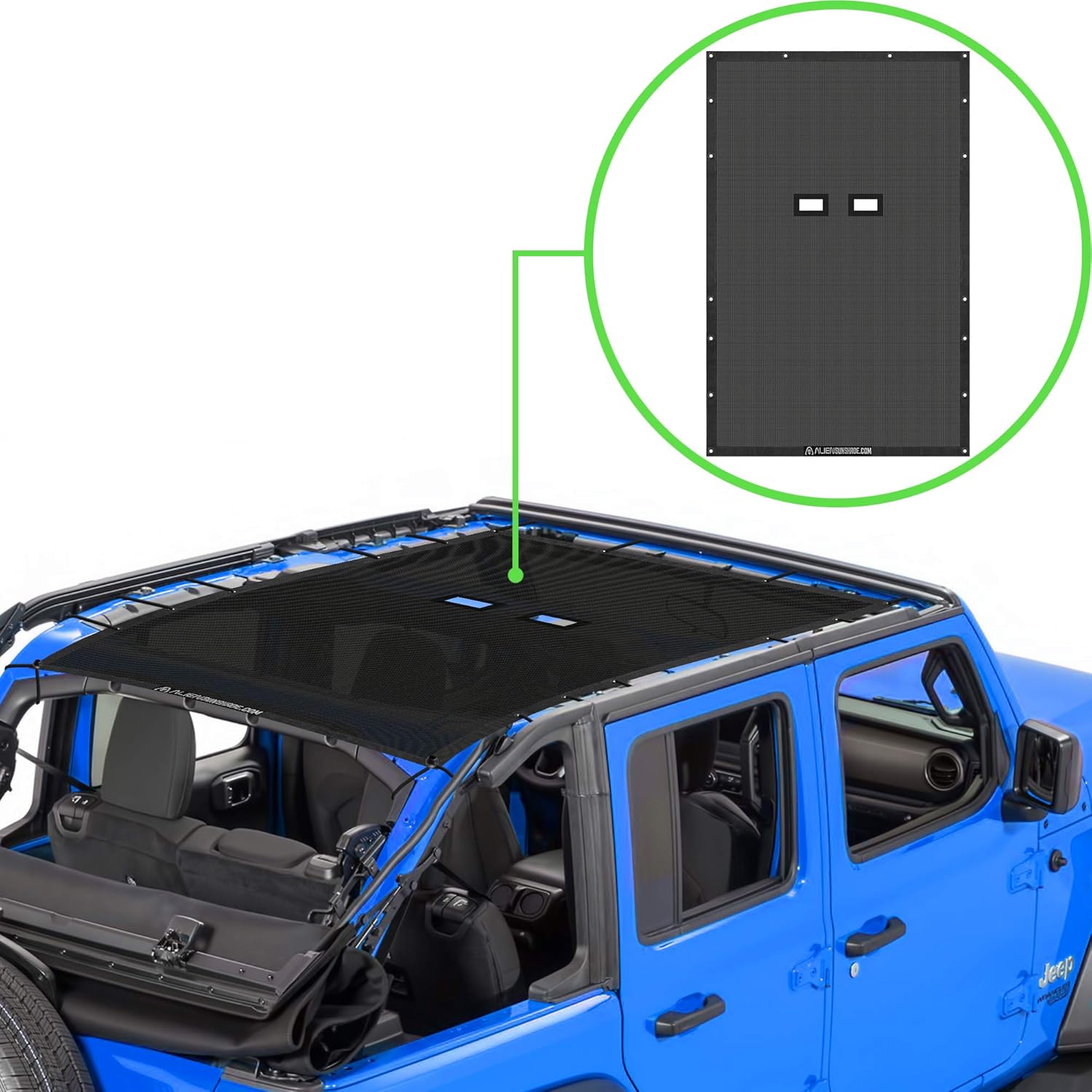Alien Sunshade Jeep Wrangler JLU (2018-2021) - Full Length Mesh Sun Shade for Jeep JL Unlimited - Blocks UV, Wind, Noise - Bikini JLkini Top Cover for Sport, Sport S, Sahara, Rubicon (Black)