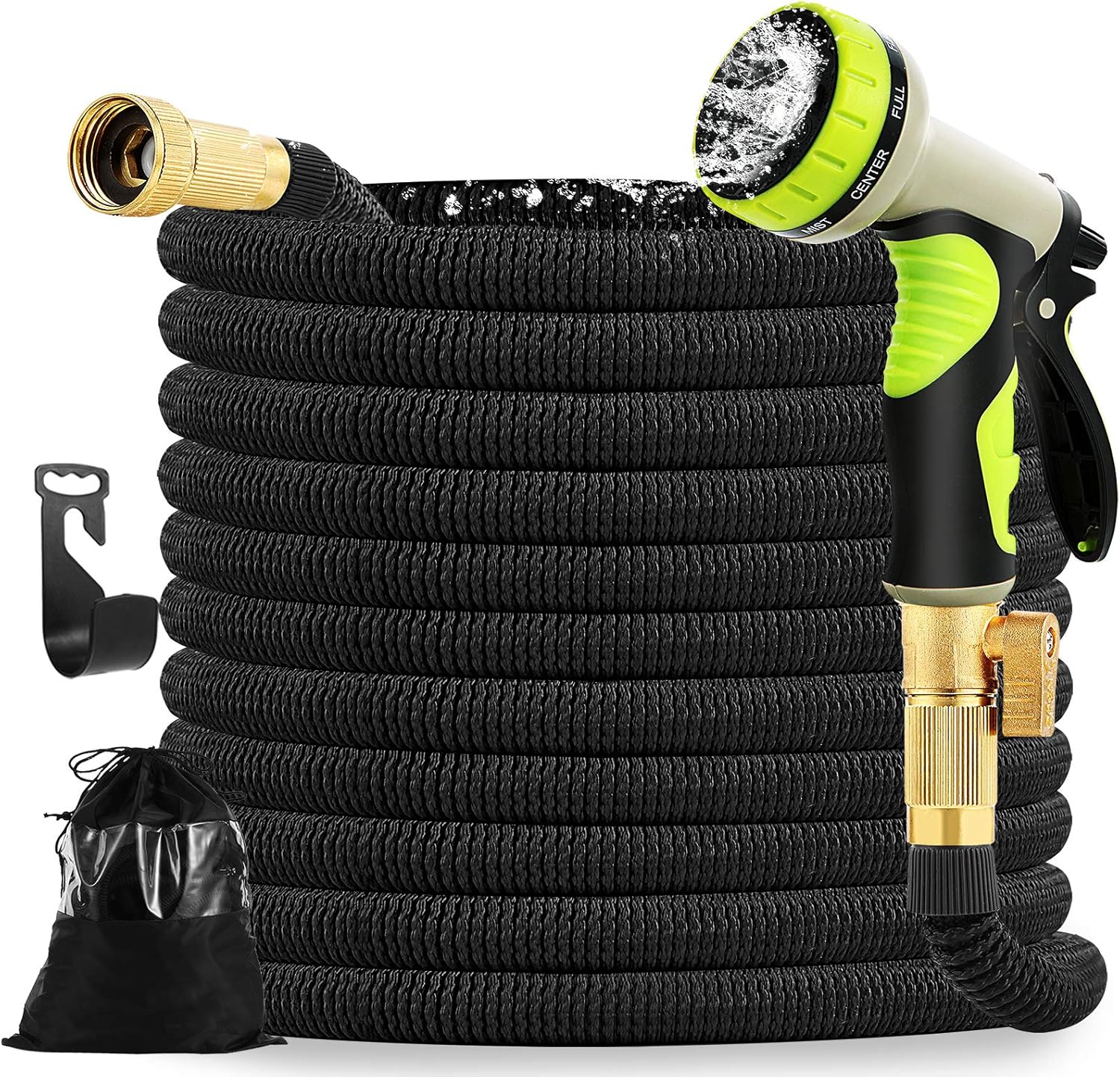 Mahoon Expandable Garden Hose 100ft - Water hose with 9 Function Spray Nozzle - 3/4'' Solid Brass Fittings and 4-Layers Latex - Superior Strength 3750D No-Kink Flexible Lightweight Expanding Hose Pipe Pack of 2