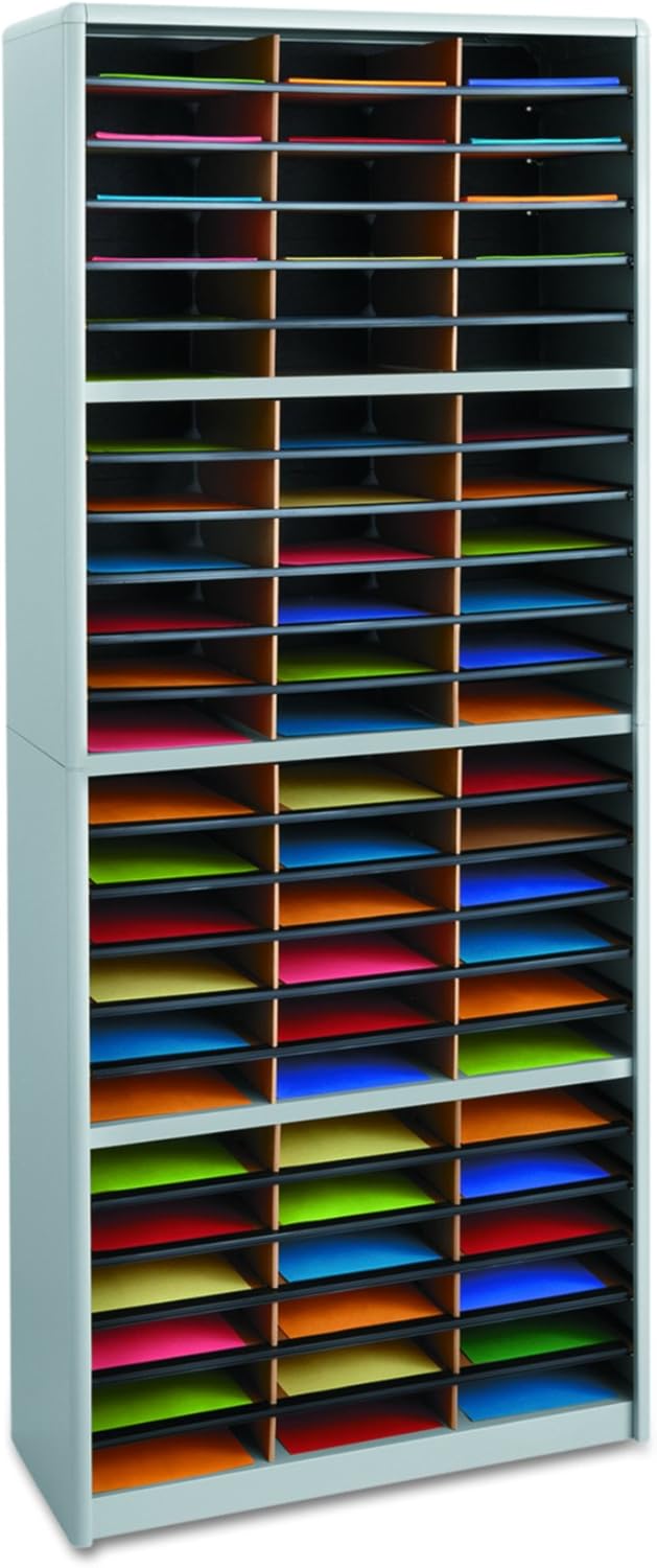 Safco Products Value Sorter Literature Organizer, 72 Compartment 7131BL, Black, Commercial-grade Steel Shell, Fiberboard Shelves, Value-priced