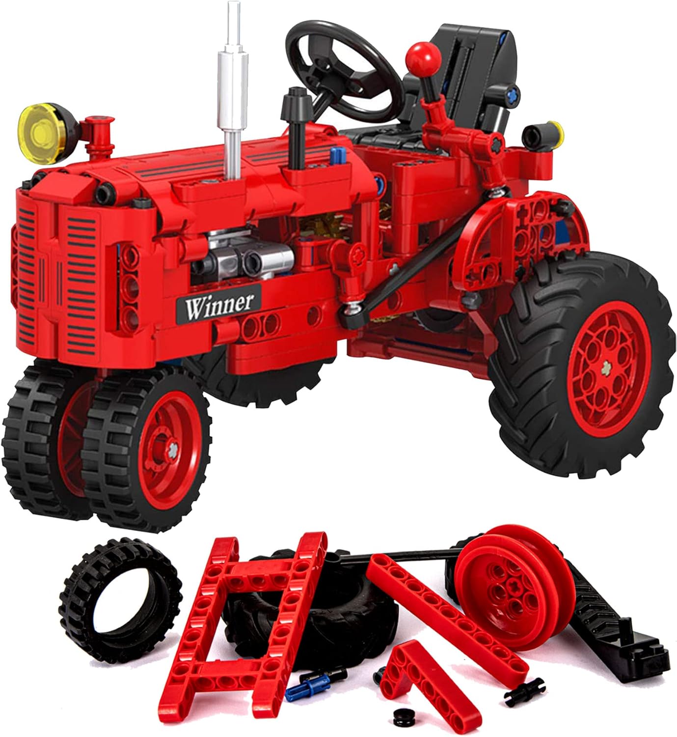 Farm Toys Tractor for Boys Classic Construction Tractor Toy Red 302Pcs Model Building Kit for Kids Scale 1:12