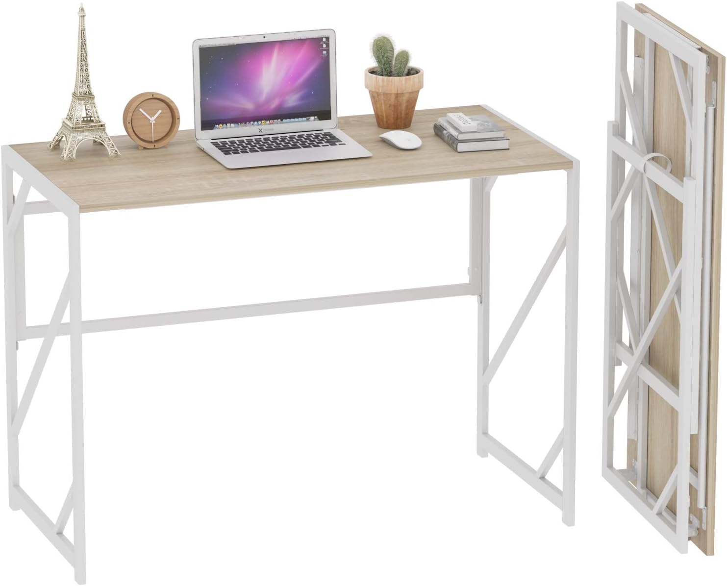 Elephance Folding Desk Writing Computer Desk for Home Office, No-Assembly Study Office Desk Foldable Table for Small Spaces