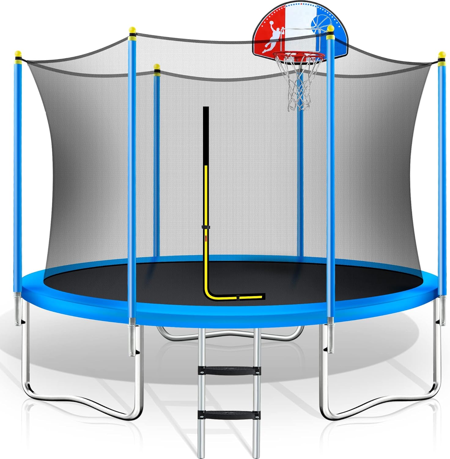 Merax 8FT Trampoline for Kids, Outdoor Trampoline with Safety Enclosure, Basketball Hoop and Ladder, Fast Assembly for Backyard