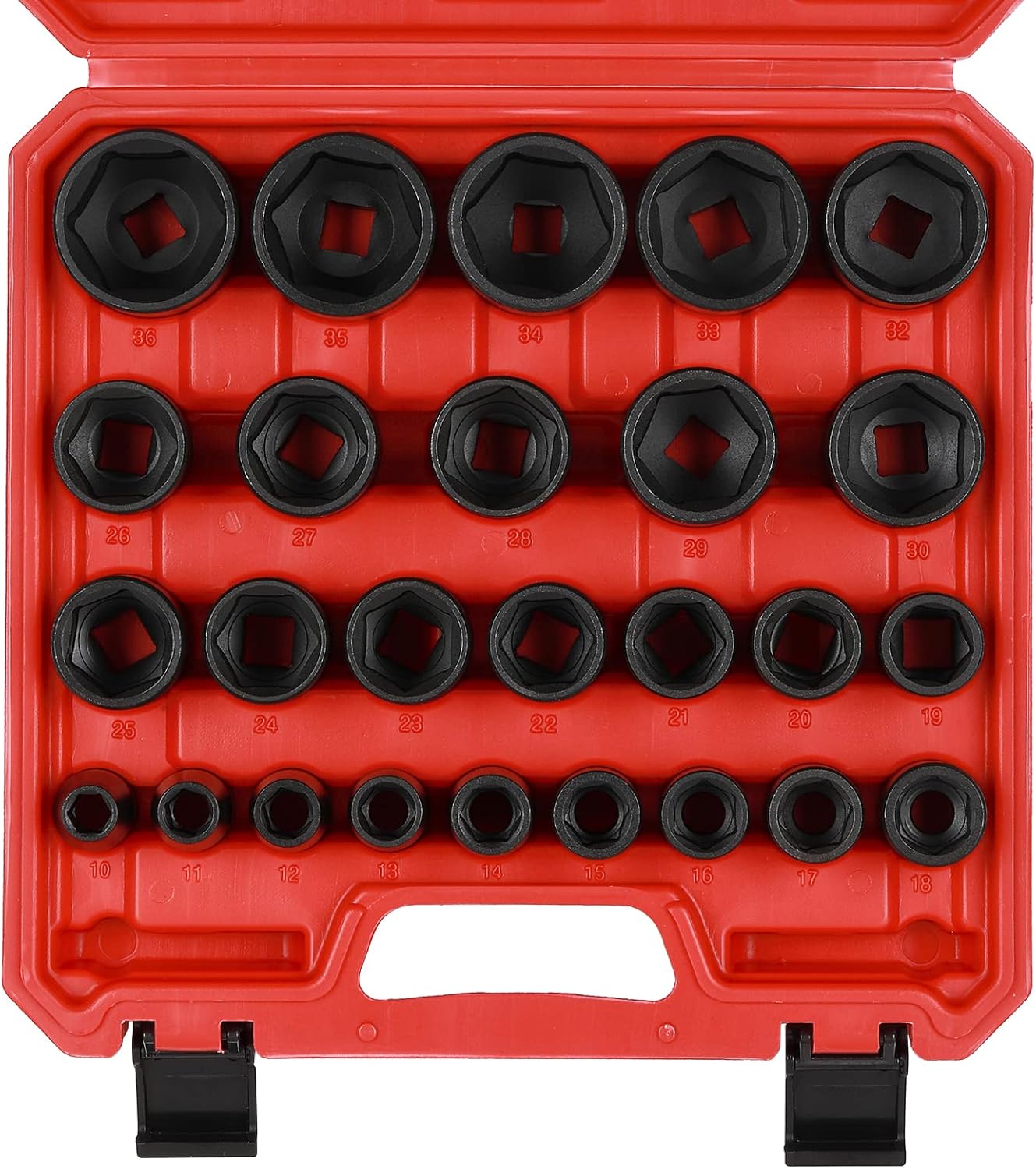 CASOMAN 26 Piece 1/2 Inch Drive Impact Socket Set,Metric,Shallow,10mm to 36mm, Cr-Mo Alloy Steel, Radius Corner Design, Impact Grade