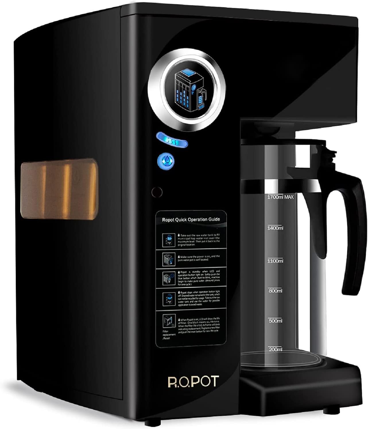 KFLOW Reverse Osmosis System, Tankless Reverse Osmosis Water Filtration System, Countertop RO Water Filter with 4-Stage Filtration Tech, Filter Life Monitor, Zero Installation (KFL-ROPOT-180-BLACK)