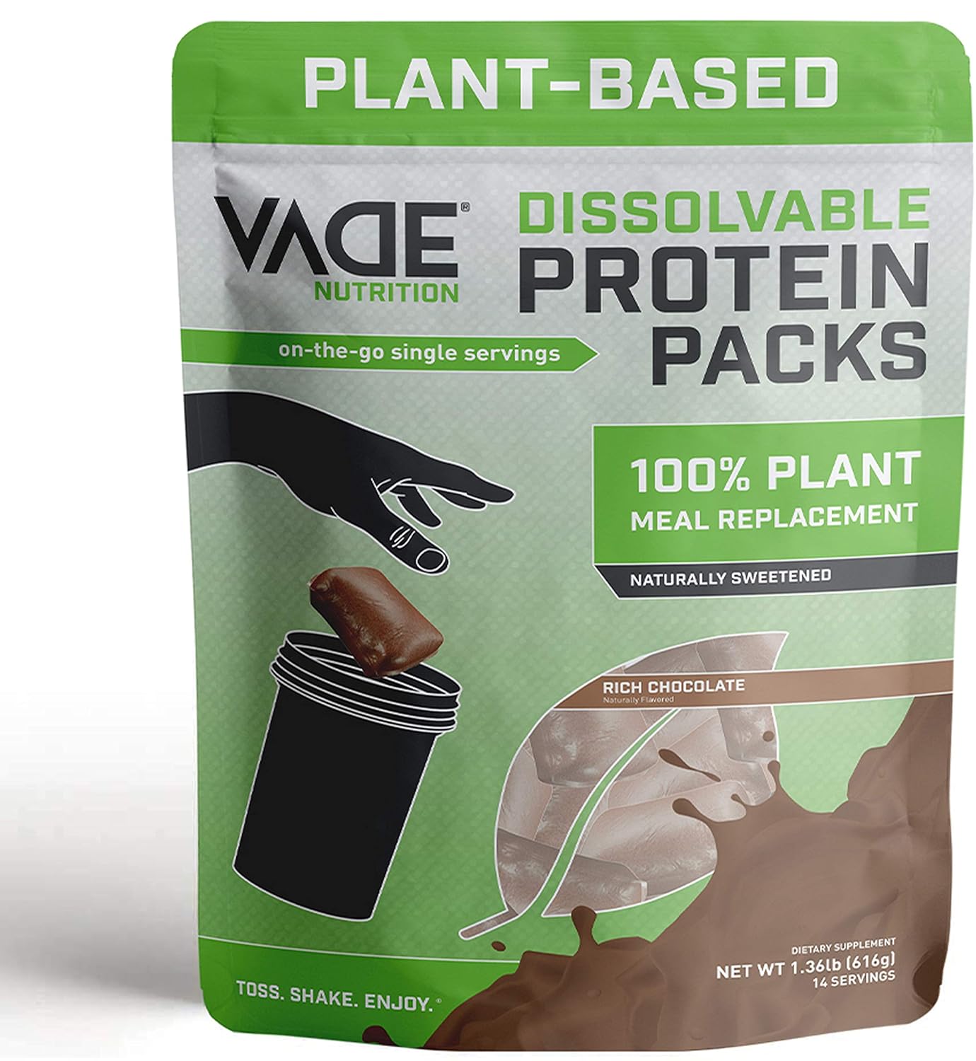 Vade Nutrition Dissolvable Plant-Based Meal Replacement Packs | Chocolate | On-The-Go, 100% Vegan, 26 Vitamins & Minerals, 10 Superfoods, Lactose Free, Gluten Free, No Sugar Added, Lean, 14 Servings Pack of 2