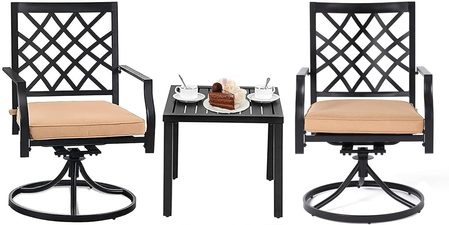 Outdoor Dining Chair Set of 6 Swivel Patio Chairs MEOOEM Black Metal Bistro Arm Chair for Garden Backyard