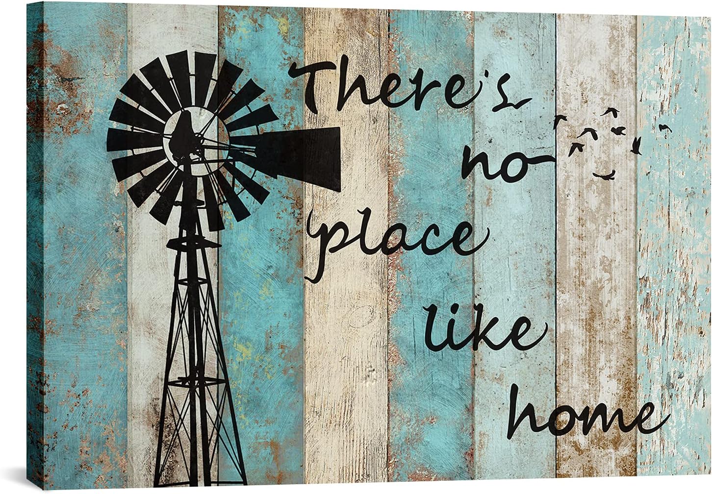 FuShvre Rustic Teal Canvas Wall Art Windmill and There is no Place Like Home Sign for Farmhouse Home Decor Large CountrySide Giclee Artwork Ready to Hang 24