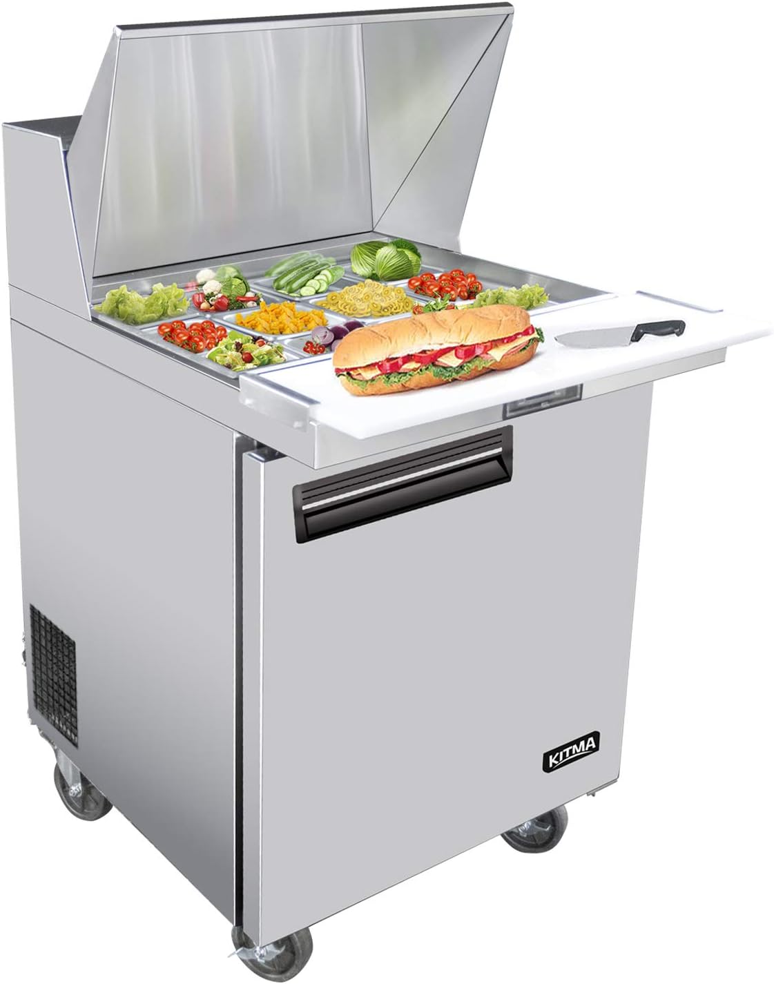 Commercial Mega Top Sandwich Salad Prep Table Refrigerator 28 Inch Single Stainless Steel Door, 12 Pan Capacity 7.15 Cu.Ft