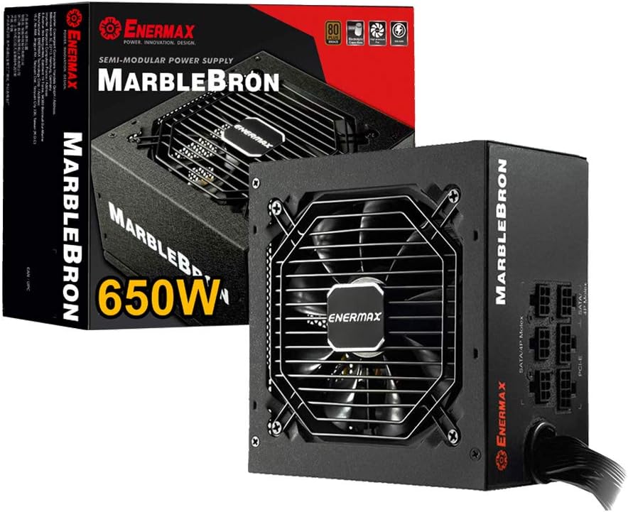 Enermax Marblebron 750W Power Supply, 80 Plus Bronze, Semi-Modular PSU, Silent Fan, Black Flat Cable, ATX Compact 140mm Size, 5 Year Warranty Pack of 2