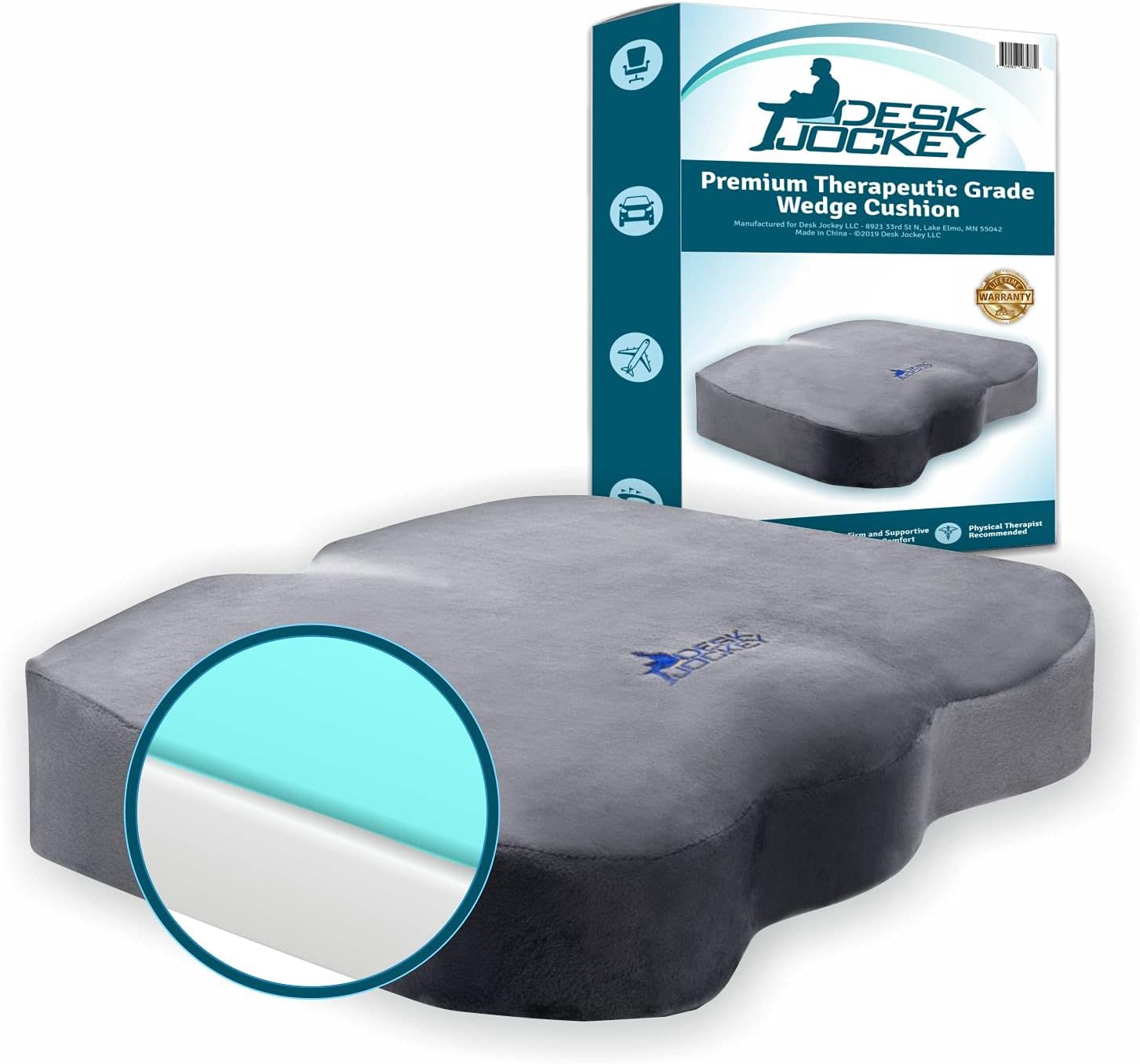 Desk Jockey Memory Foam Seat Cushion for Office Chairs, Recliners, and Wheelchairs - Posture Corrector for Sciatica Pain, Coccyx Cushion for Tailbone Pain, and Back Pain Relief (Standard)