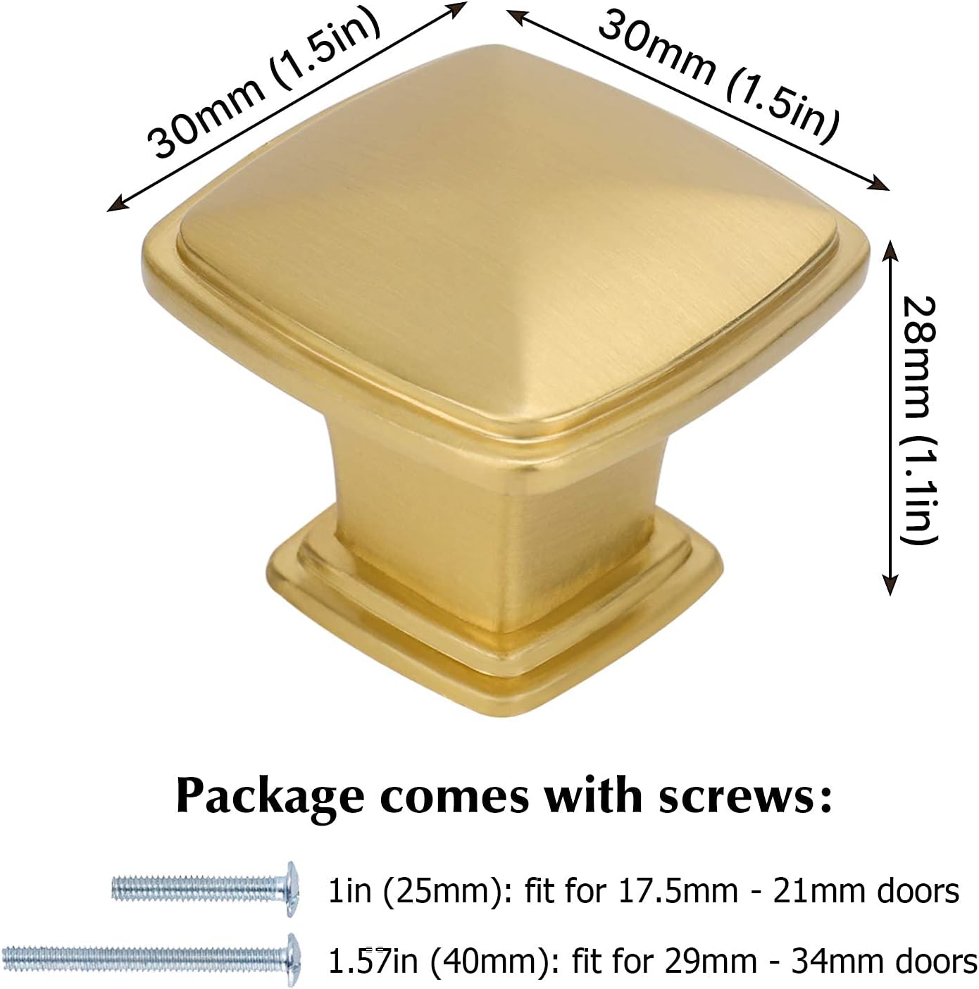 25 Pack Cabinet Door Knobs, goldenwarm Brushed Brass Knobs Gold Drawer Knobs - LS8791GD Kitchen Knobs Gold Cabinet Door Knobs Solid Square Drawer Knobs, 1.2inch Width Pack of 2