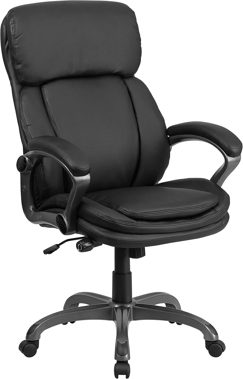 Flash Furniture High Back Black LeatherSoft Executive Swivel Ergonomic Office Chair with Lumbar Support Knob with Arms