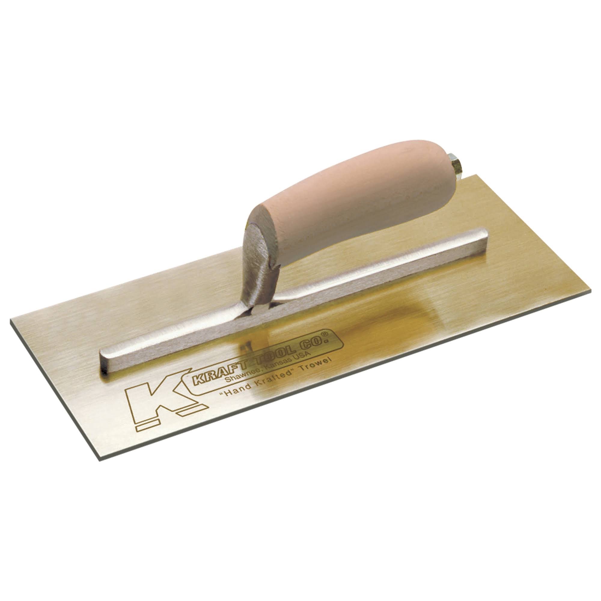 Kraft PL455 11in. x 4-3/4in. Golden Stainless Steel Plaster Trowel w/Camel Back Wood Handle