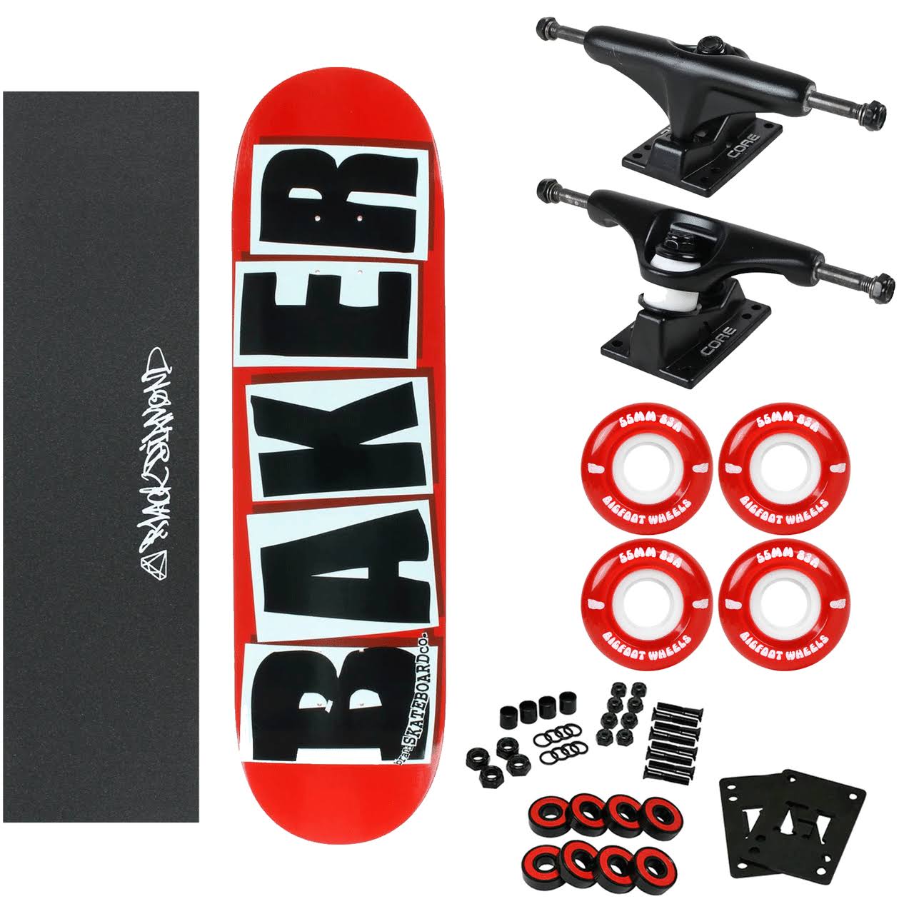 Baker Complete Logo Red/Black 8.38x22 with 83A Soft Wheels