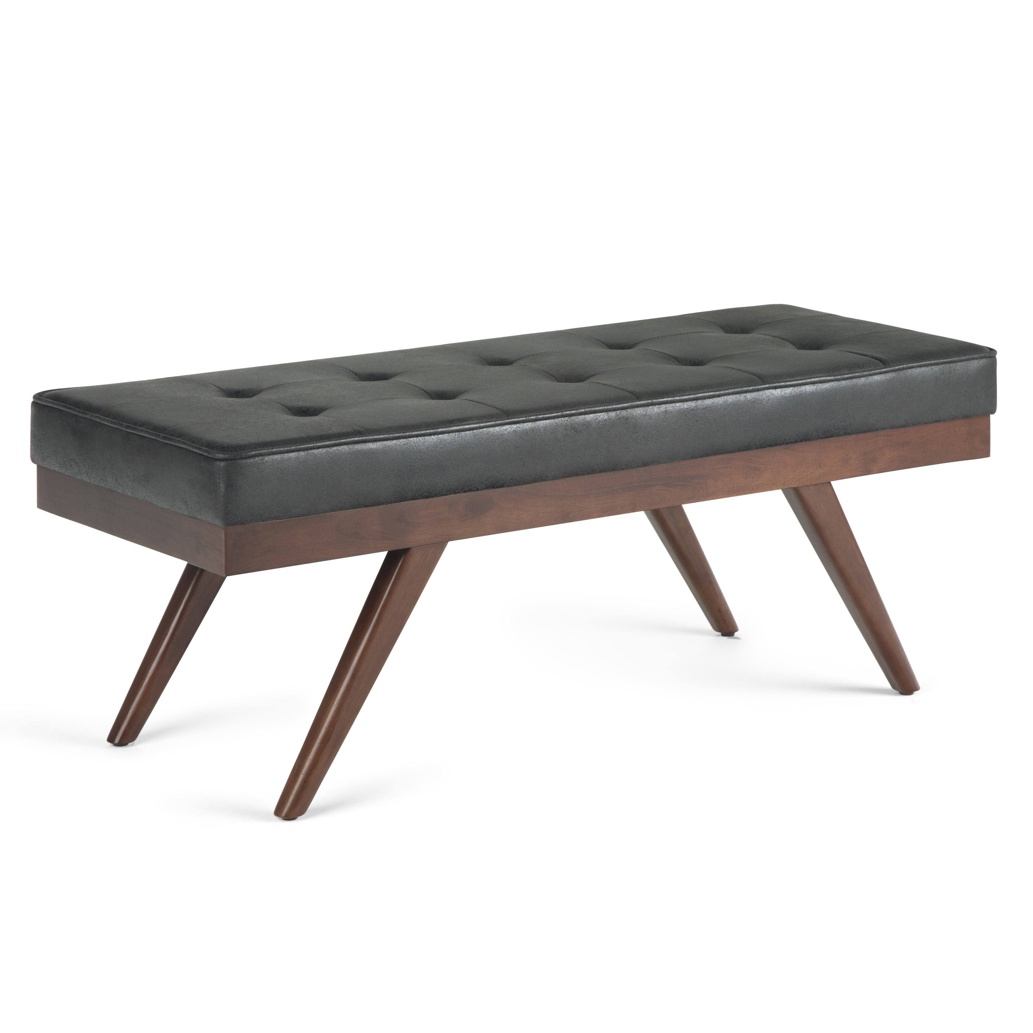 WYNDENHALL Keenan 48 inch Wide Mid Century Modern Rectangle Ottoman Bench (Distressed Black)