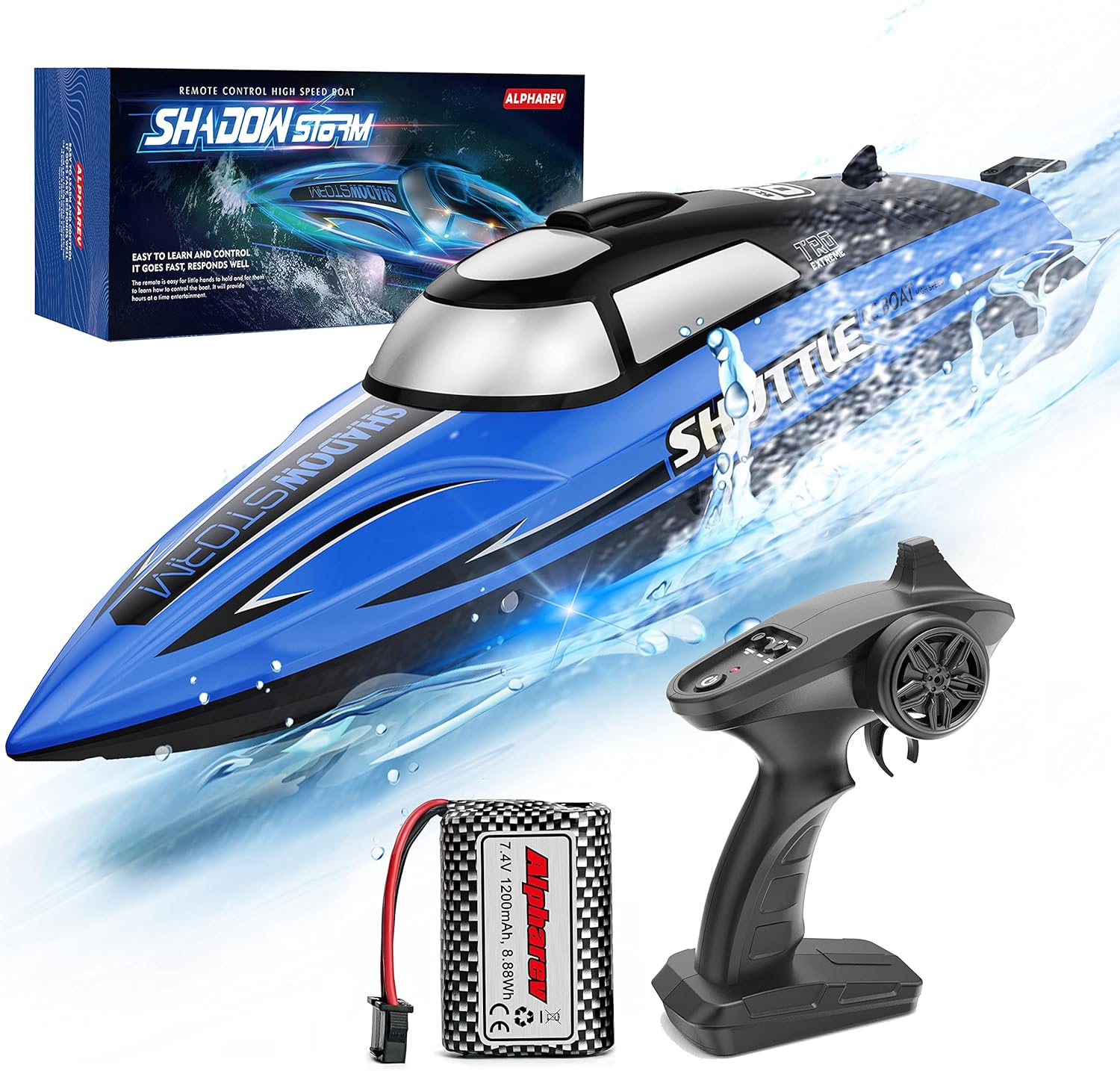RC Boat-AlphaRev R208 20+ MPH Remote Control Boat with LED Light for Pools and Lakes,2.4 GHZ RC Boats for Adults and Kids Pack of 2