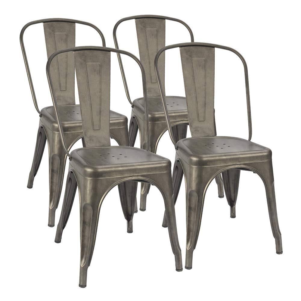 Walnew Metal Dining Chair Indoor-Outdoor Use Stackable Classic Trattoria Chair Chic Dining Bistro Cafe Side Metal Chairs Set of