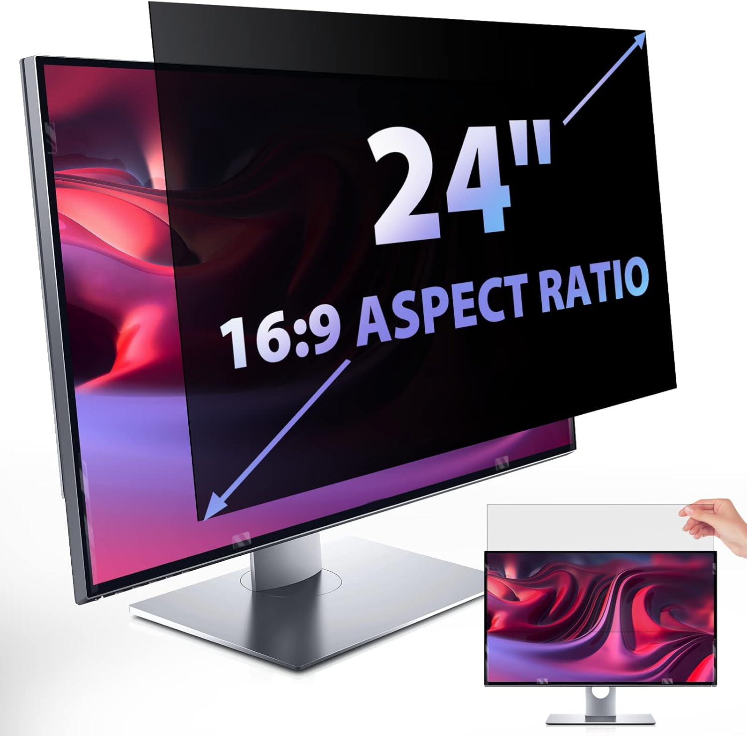 Privacy Screen for Computer Monitor 24 Inch 16:9 Aspect Ratio, Anti Blue Light Glare Removable 24 in Privacy Screen Filter Protective Film, Peslv HD 24In Privacy Screen Protector for Monitor