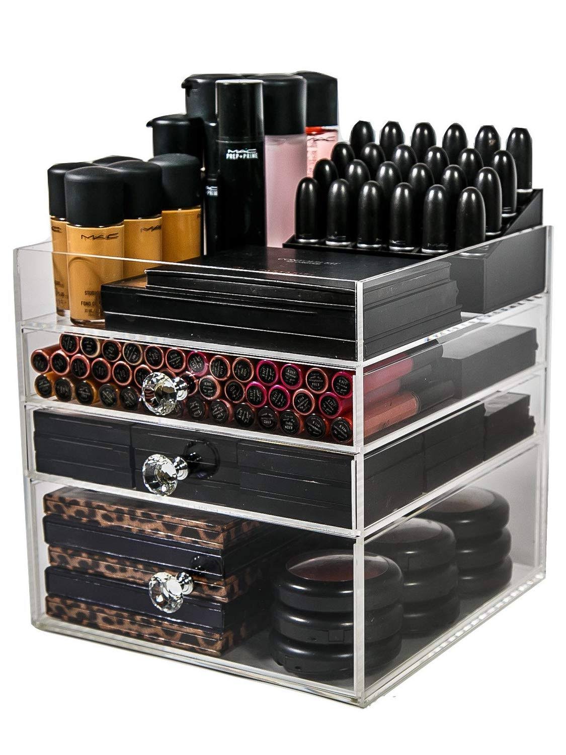 N2 Makeup Co Acrylic Makeup Organizer Cube | 3 Drawers Storage Box for Vanity Tables