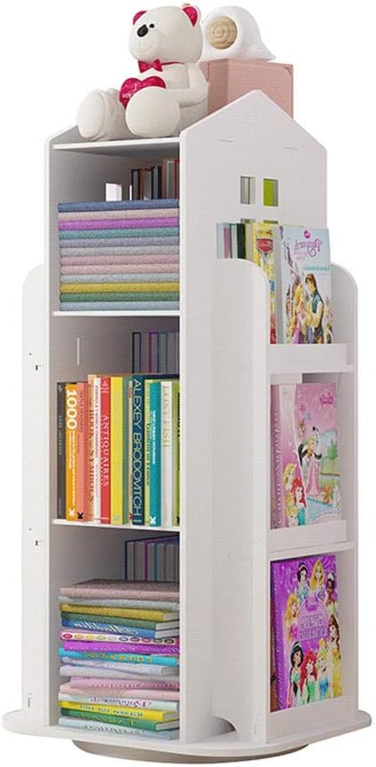 NNR Bookshelf 3-Tier Rotating 360 degree Bookshelf Children's Bookcase, Floor Standing Storage Rack Shelf for Home Office White Bookshelves Organizer for Books