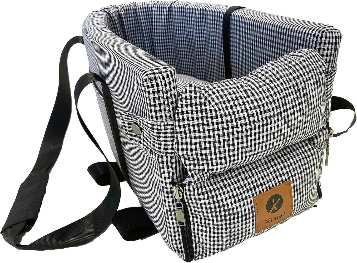 Ximei Dog Booster Car Seat ON Car Armrest Center Console Dog Pet Booster Car Seat Dog Cat Travel Seat Puppy Console for SUV Secure Safety Seat Perfect for Small Dogs Cats (Black and White)