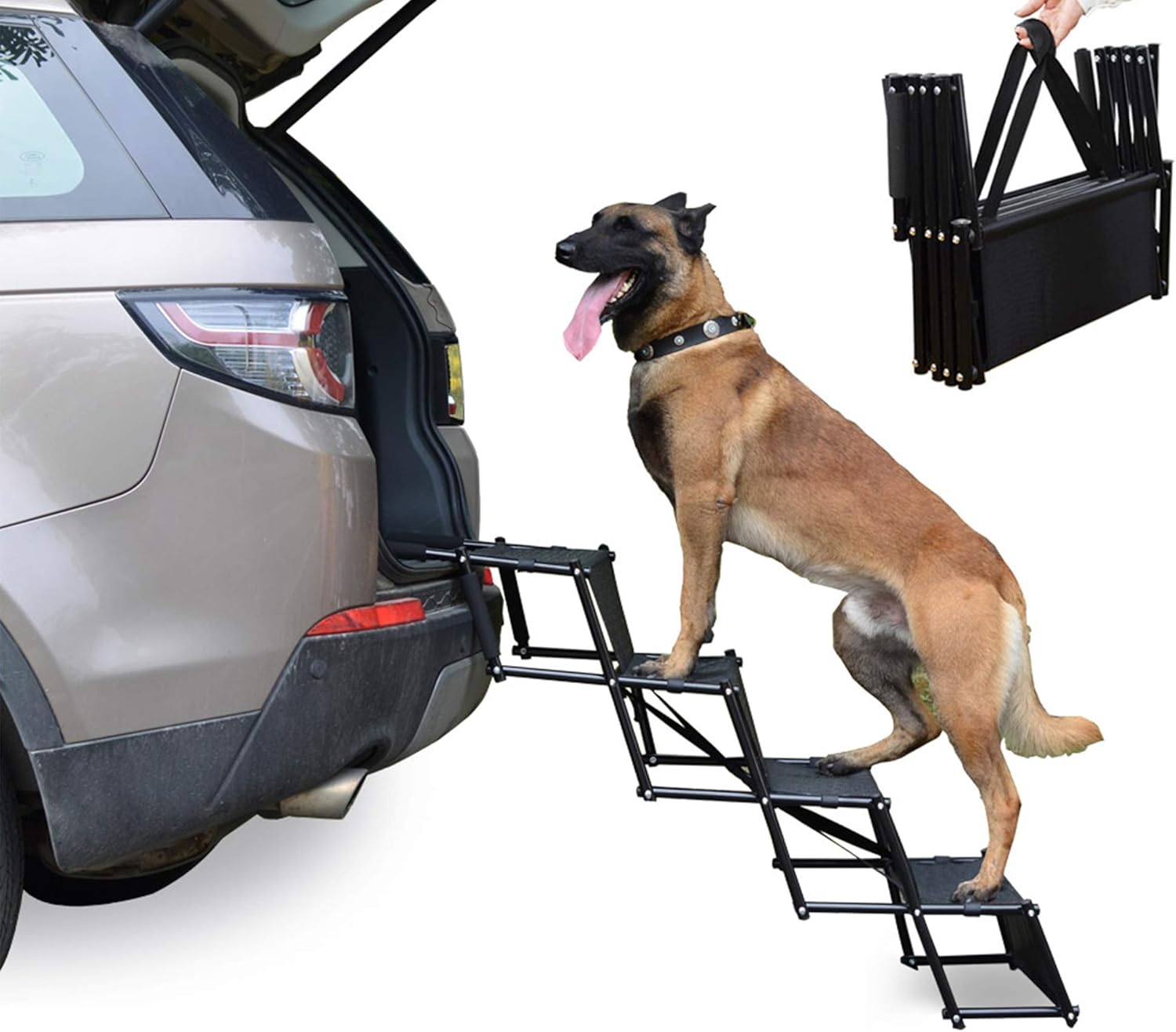 Heeyoo Upgraded Nonslip Car Dog Steps, Portable Metal Fram Large Dog Stairs for High Beds, Trucks, Cars and SUV, Lightweight Folding Pet Ladder Ramp with Wide Steps can Support 150 Lbs (Black,4steps) Pack of 2
