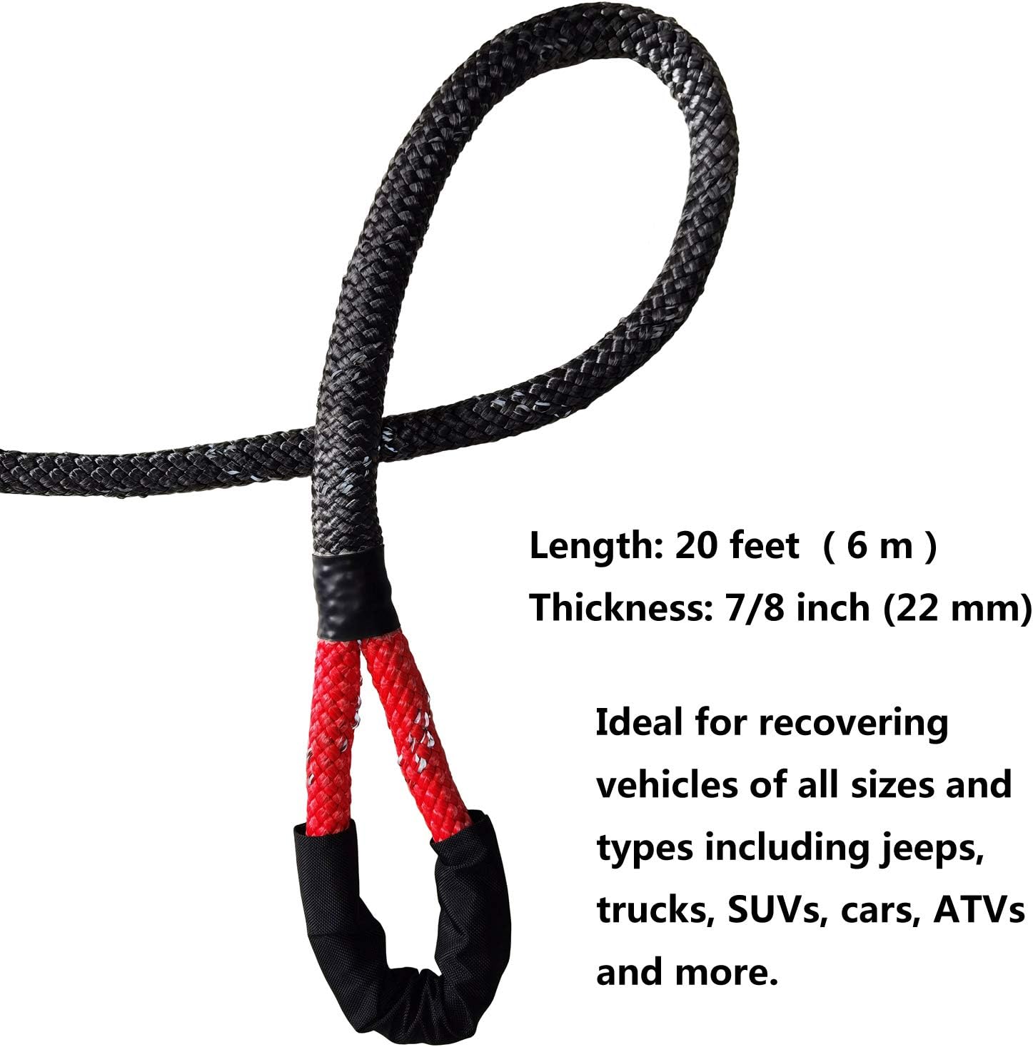 Ucreative 7/8'' x 20' Off-Road Double Braided Recovery Kinetic Rope 28,600 lbs Breaking Strength for Recovery and Towing Pack of 2