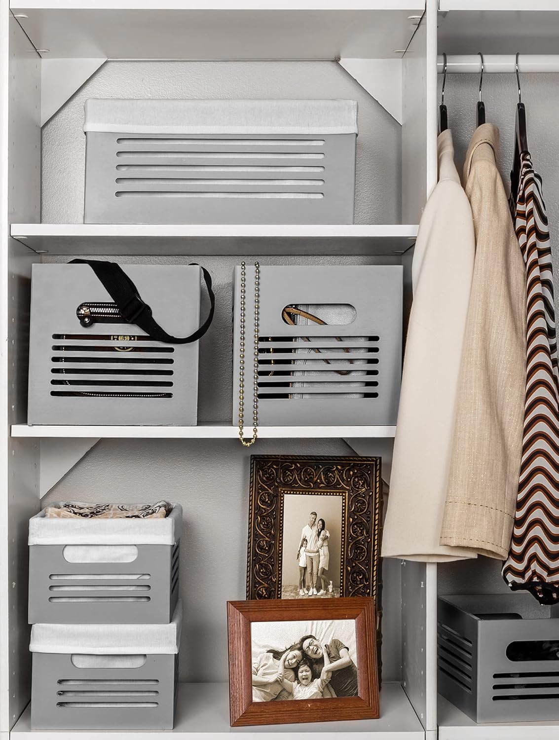 Creative Scents Wooden Crates decorative - Crates for Decoration and Storage - Set of 3 Sizes Nesting Wood Crates for Display - Large Medium and Small Wooden Storage Bin for Decor (Gray) Pack of 2