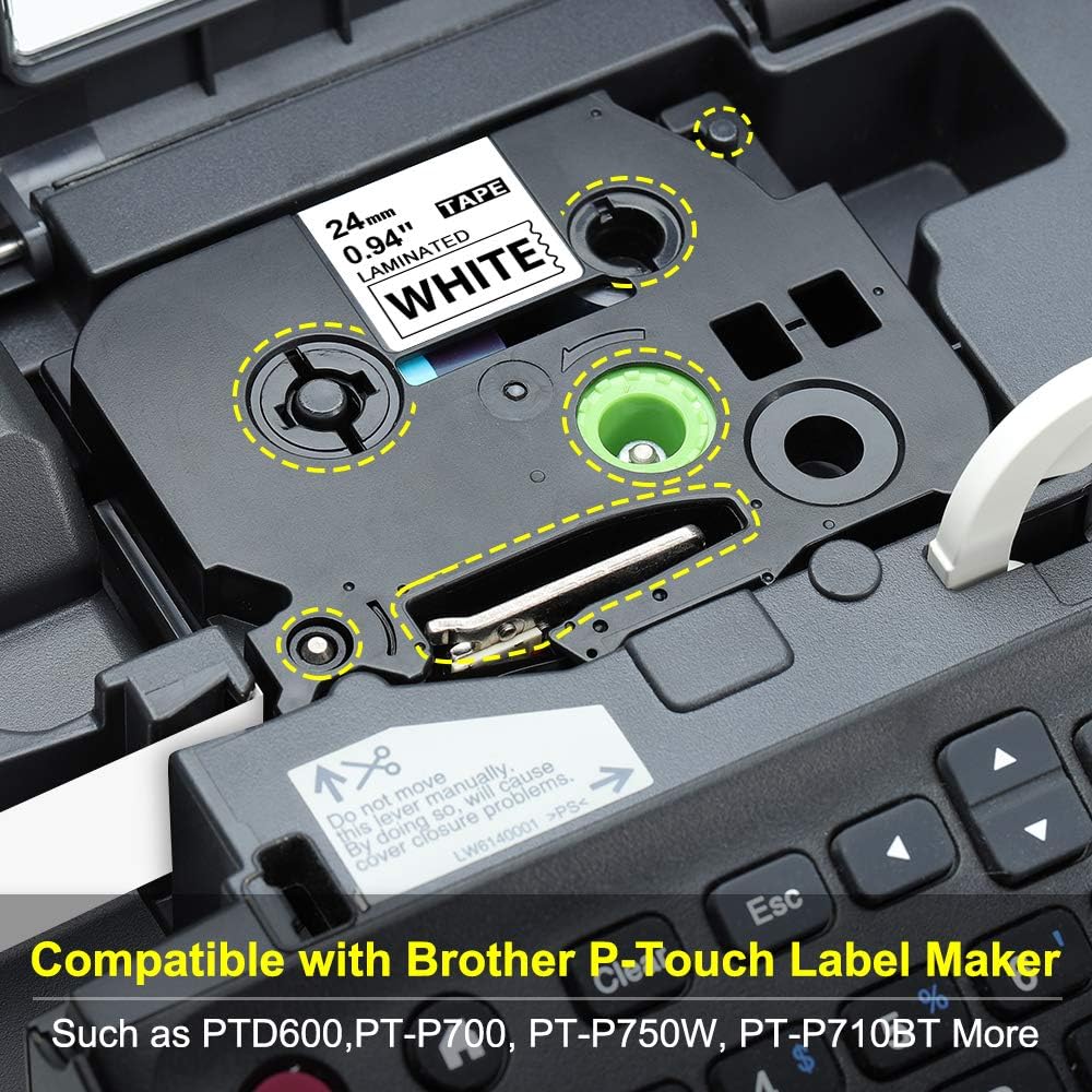8 Pack Labelife Compatible Brother TZe-251 24mm Label Tape Replacement for Brother P touch TZe 24mm Tape 0.94 Laminated White TZe251 for Brother PTouch PTD600 PT-P710BT PTP750W Label Maker 1 Inch Tape Pack of 2