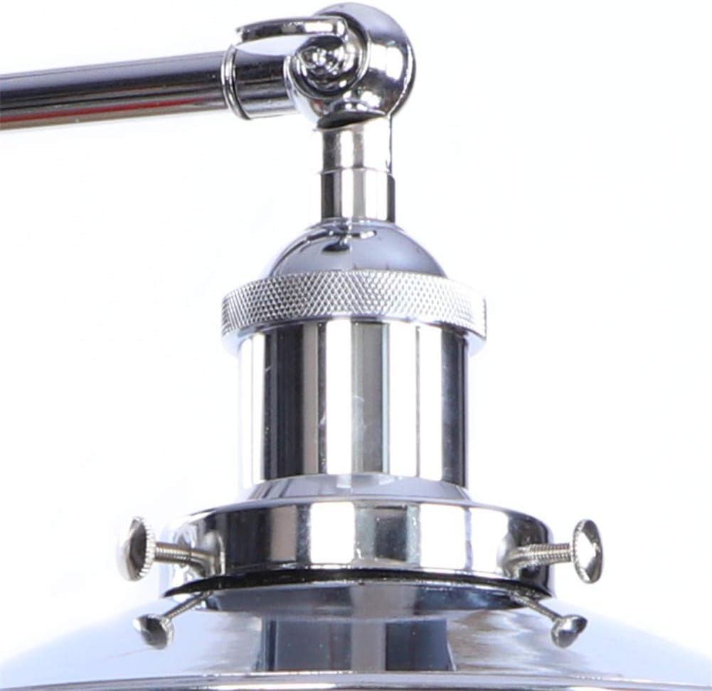 ATC Vintage Silver Wall Sconce Lamp Adjustable Arm Chrome Umbrella Shape Shade Wall Lighting Industrial Style Luminaire for Cafe Bar Decor 2 Pack