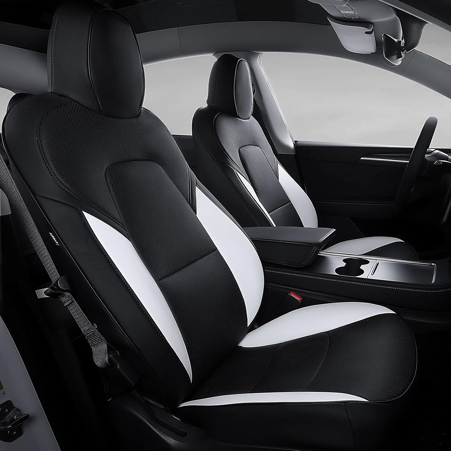 powoq Fit Tesla Model Y Car Seat Cover PU Leather Cover All Season Protection for Tesla Model Y 2020 2021 Accessories (Red, Fully Wrapped)