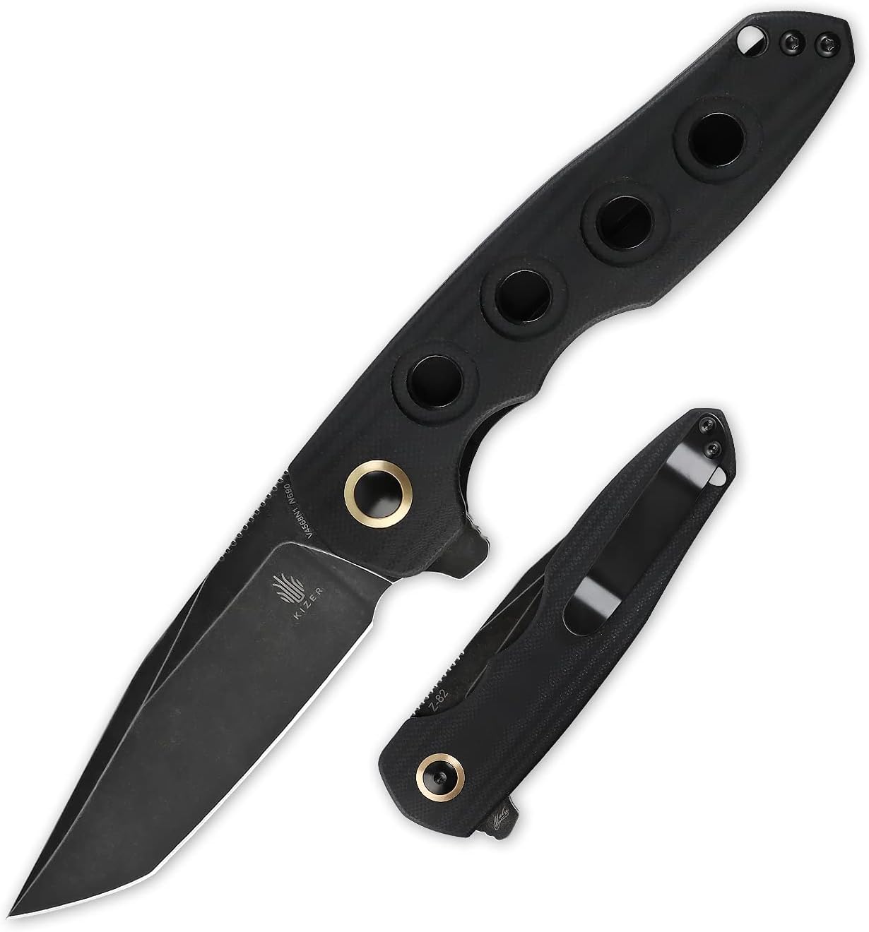 Kizer Z-28 Hawaiian Pocket Knife with Clip, Black G10 Handle Folding Knife with N690 Blade for Outdoor, Camping, EDC -V4568N1