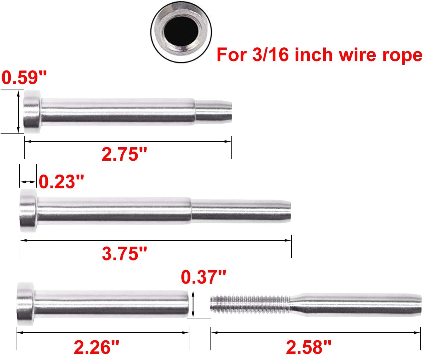 BLIKA 20 Pack Stainless Steel Invisible Receiver and Swage Stud End for 3/16 Inch Cable Railing, Deck Stair Threaded End Fitting for Wood Post/Metal Post, 3/16
