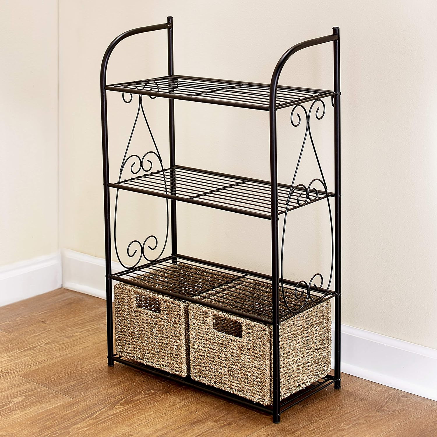 The Lakeside Collection Seagrass Linen Shelving with Baskets - Pack of 2